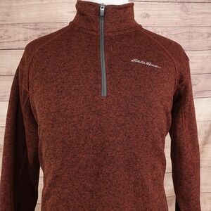Eddie Bauer Sweater Mens XL Brown Mock Neck 1/4 Zip Pullover Polyester Knit
